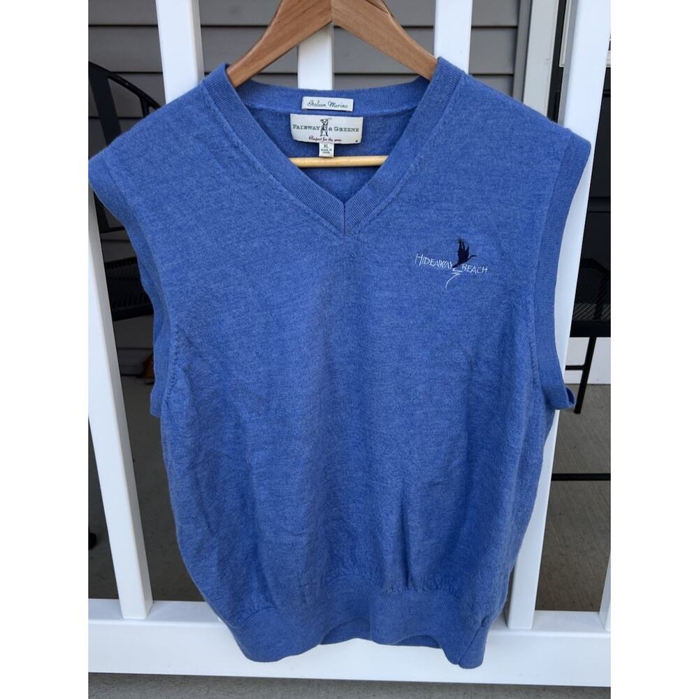 Fairway&Greene Sweater Vest Mens XL Blue Italian Merino Wool Golf Hideaway Beach
